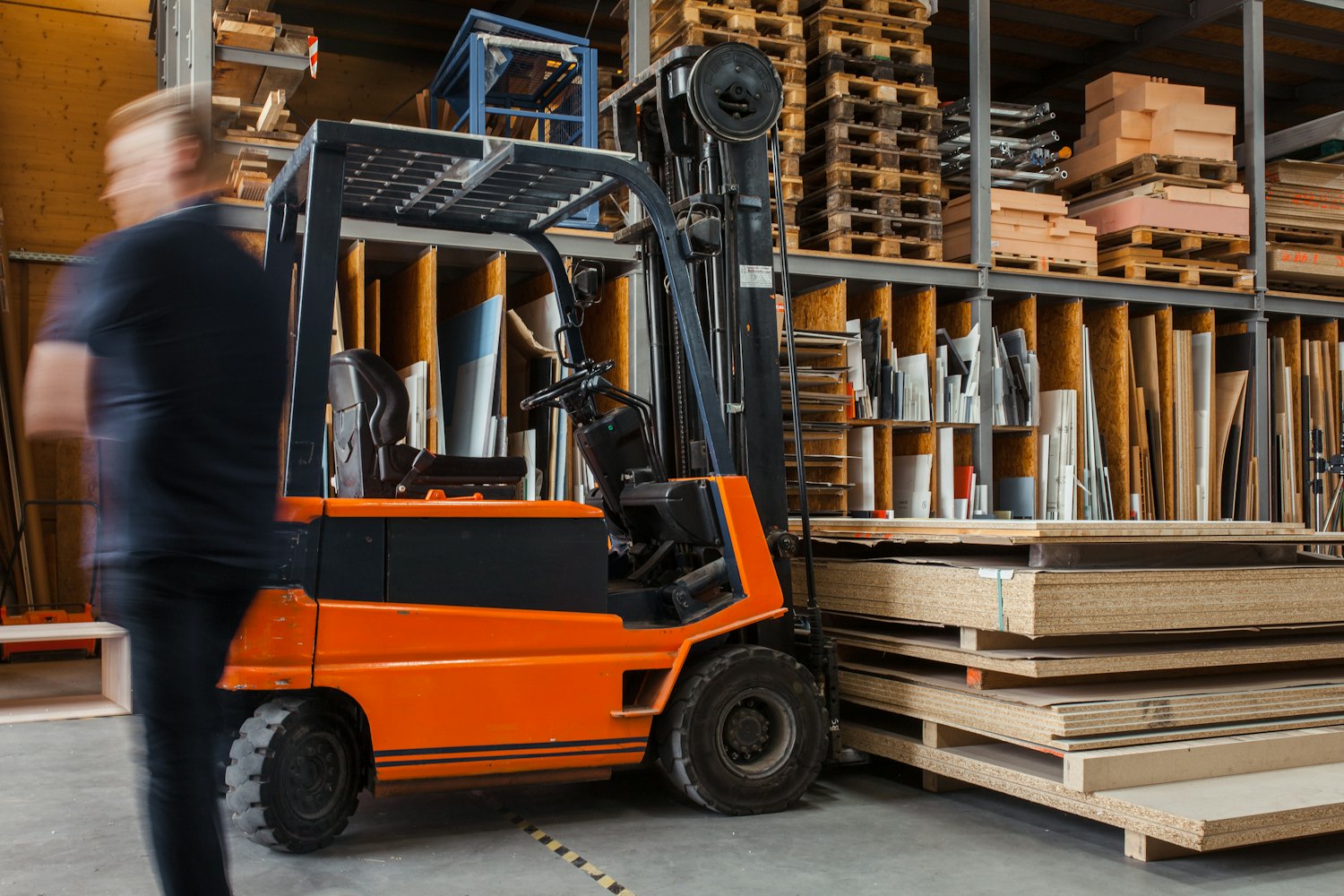 Forklift used in a workshop yard